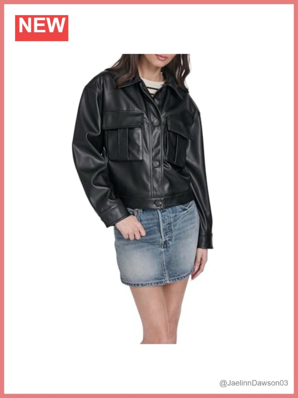 Faux Leather Button Front Shacket with Chest Pockets